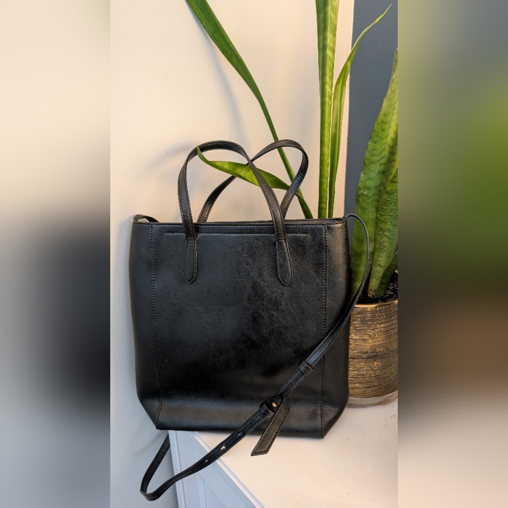 Elegant Black Vegan Leather Tote Bag